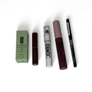 New  2 piece Clinique & 3 piece Nyx makeup with green corduroy bag